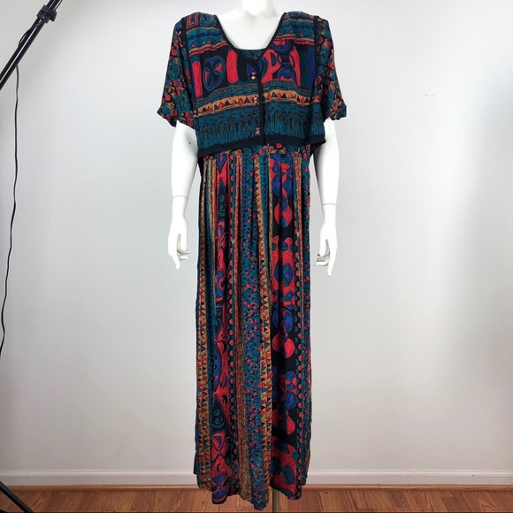 Carole Little Full Length Boho Hippie Dress - 12 - Picture 2 of 8